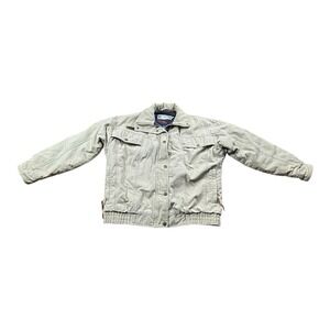 Vintage 90s Columbia‎ White Denim Jacket Aztec Fleece Lined Bomber Small Womens